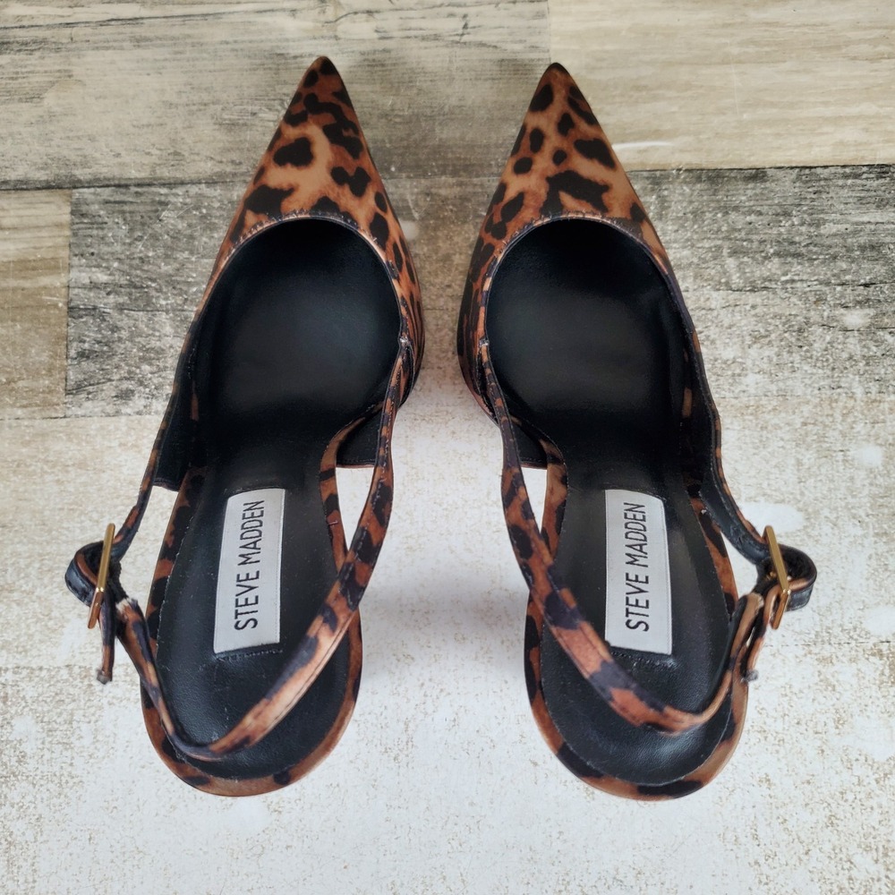 Steve Madden Blare Womens Pumps Sz 7.5 M Black Brown Leopard Print Block Heel - Picture 4 of 10